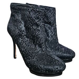 BCBGMaxAzria Ven Ankle Boots Heel Zip Pony Hair Black 8.5B edgy glam rock